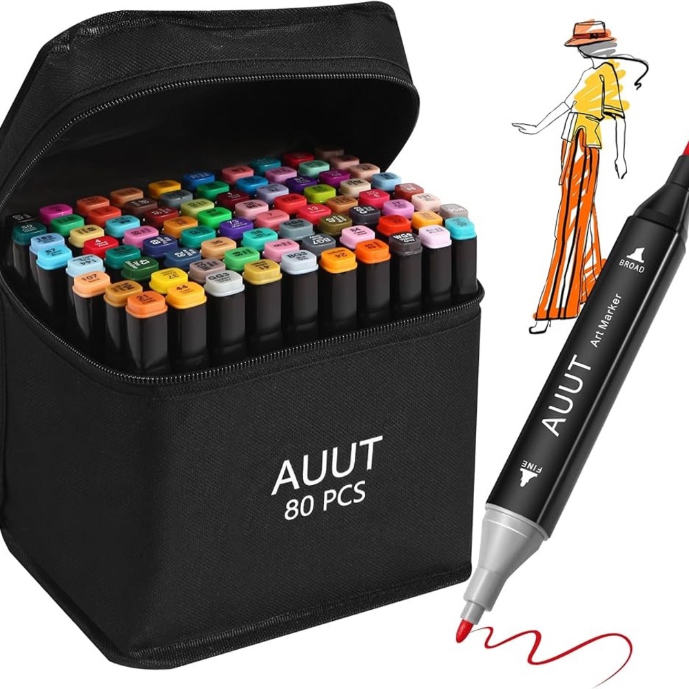 AUUT Alcohol Markers, 80 Colors Dual Tip Art Markers, Drawing Markers, in a case